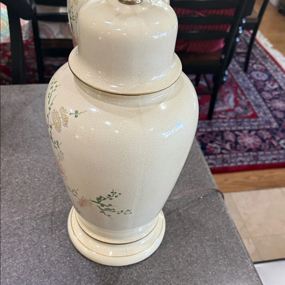 Vintage Cream Floral Porcelain ginger jar Lamp (Set of 2)